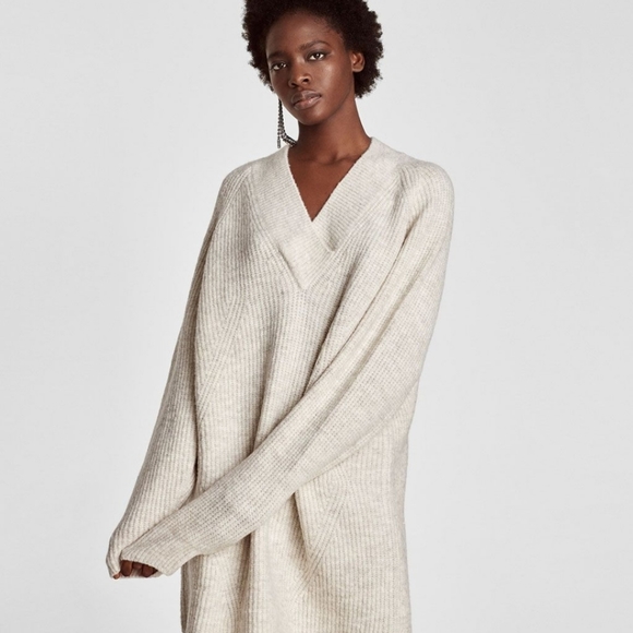 Zara Dresses & Skirts - Zara Oversized Neutral Oatmeal Knit Sweater Dress
